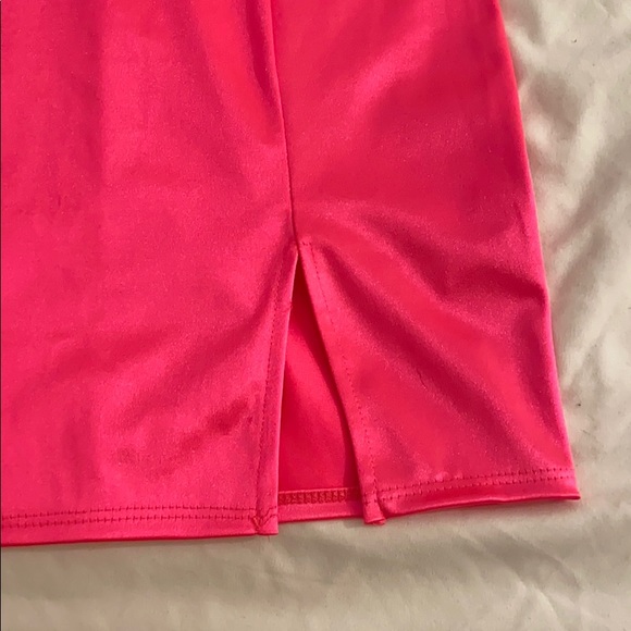 Silk Neon Pink Slit Cut Dress - Picture 4 of 7
